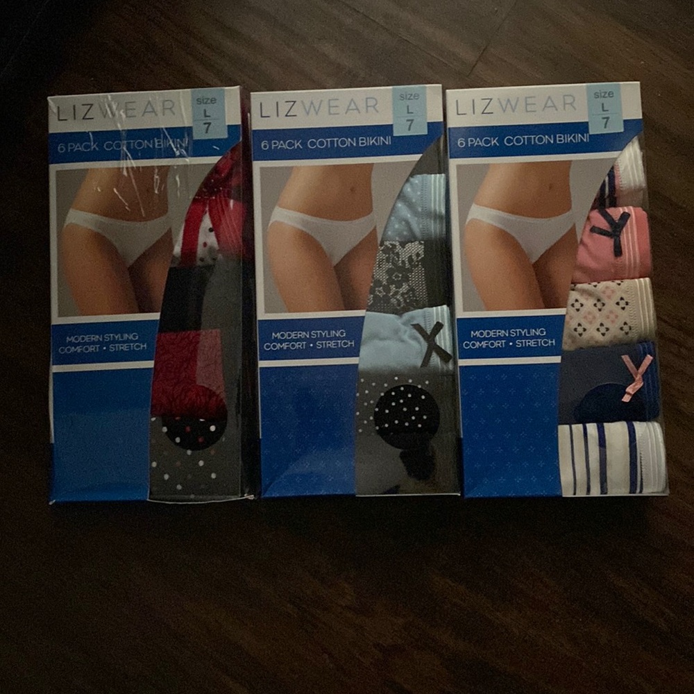 NIB 3 boxes Lizwear cotton bikini panties Size L size 7